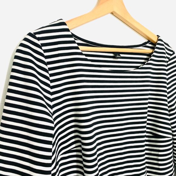 Striped Black & White Long-Sleeve Peplum Top By Ann Taylor Size Large - Picture 7 of 10